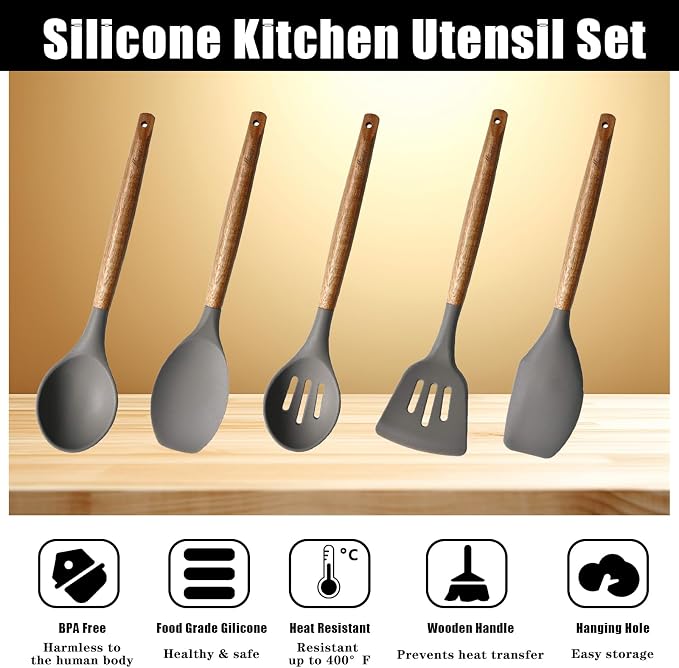 Kitchen Utensils Set, Silicone Cooking Utensils Set, Non-Stick Silicone Spatula - Image 2