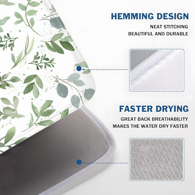 Spring Summer Sage Green Leaves Dish Drying Mat 16 x 18 Inch Spring Eucalyptus - Image 4