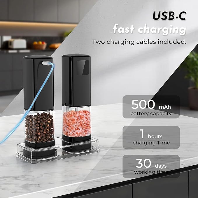 Upgraded Larger Capacity Electric Salt and Pepper Grinder Set Rechargeable - Image 3