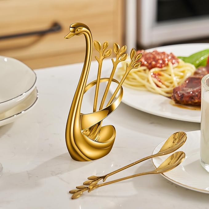 AnSaw Gold Small Coffee Spoon Holder Set, Swan Base - Image 8