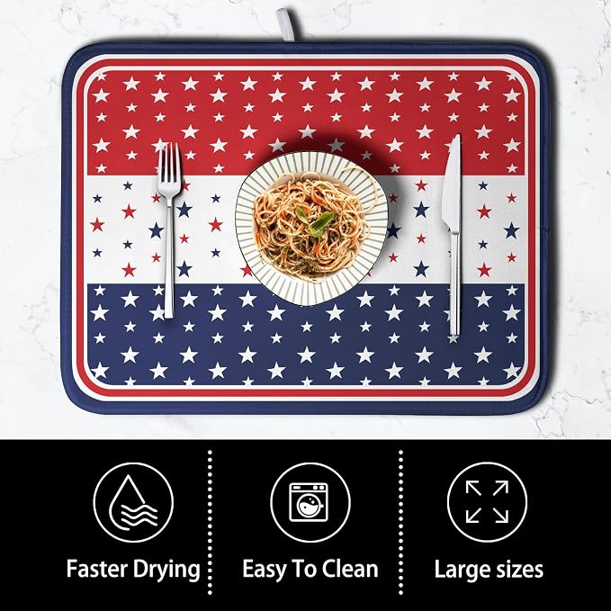 4th of July Dish Drying Mat for Kitchen Counter Patriotic Red White Blue Stars - Image 4