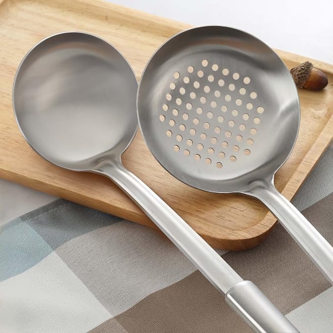 Pleafind 2-Pcs Ladle and Slotted Spoon, Soup Ladle and Strainer Spoons - Image 4