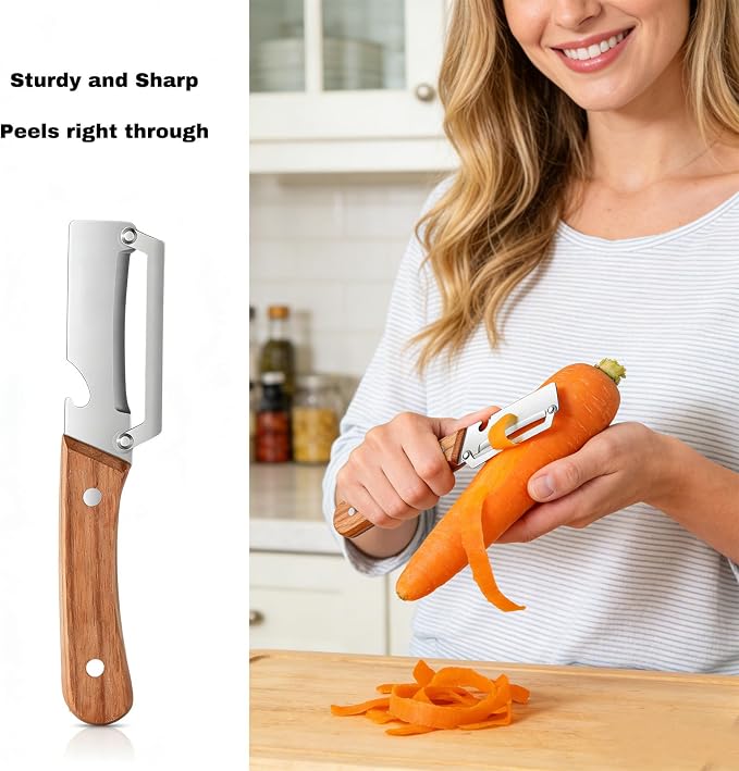 Vegetable Wooden Peeler for Kitchen Tool, Premium 2-in-1 Multifunctional Fruit - Image 3