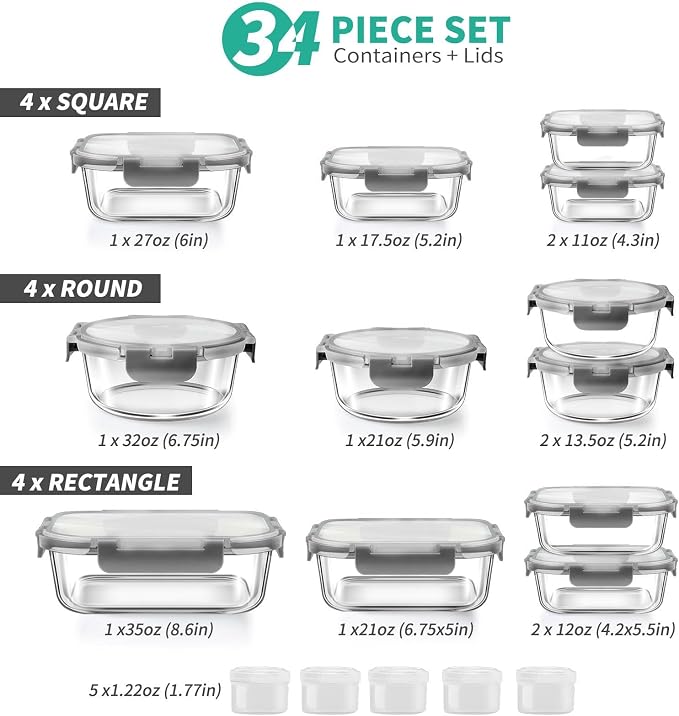 AMALEKO 34pc Glass Food Storage Containers - Image 2