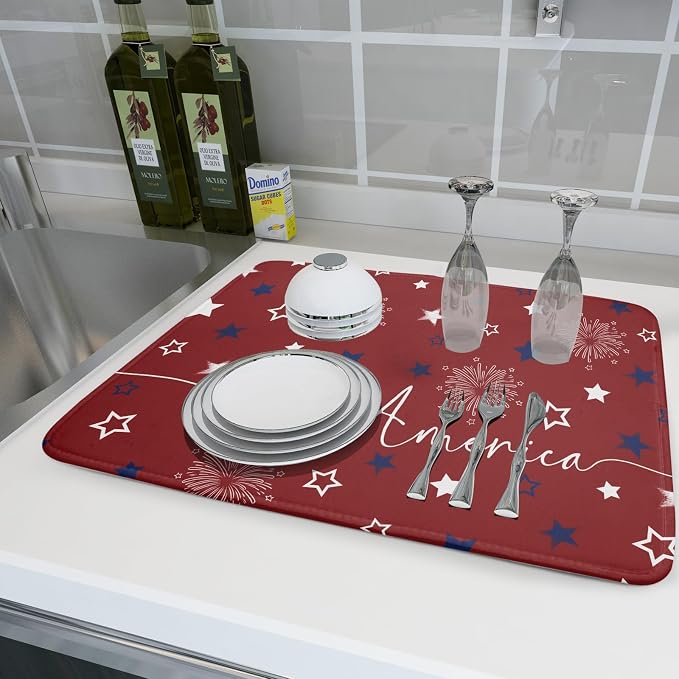 Giwawa 4th of July Dish Drying Mat 18"x24" Patriotic Usa Stars America Firework - Image 6