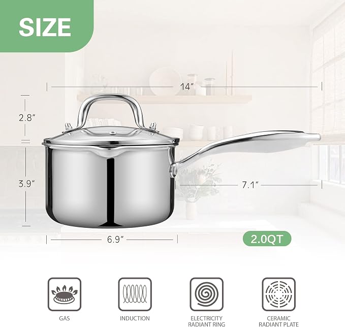 2.0 Quart Stainless Steel Pot Saucepan - Image 7