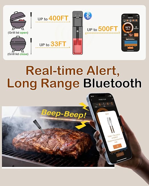 ±0.5°F Accuracy Shows Real-Time Temp Wireless Meat Thermometer: Smart 900ft - Image 2