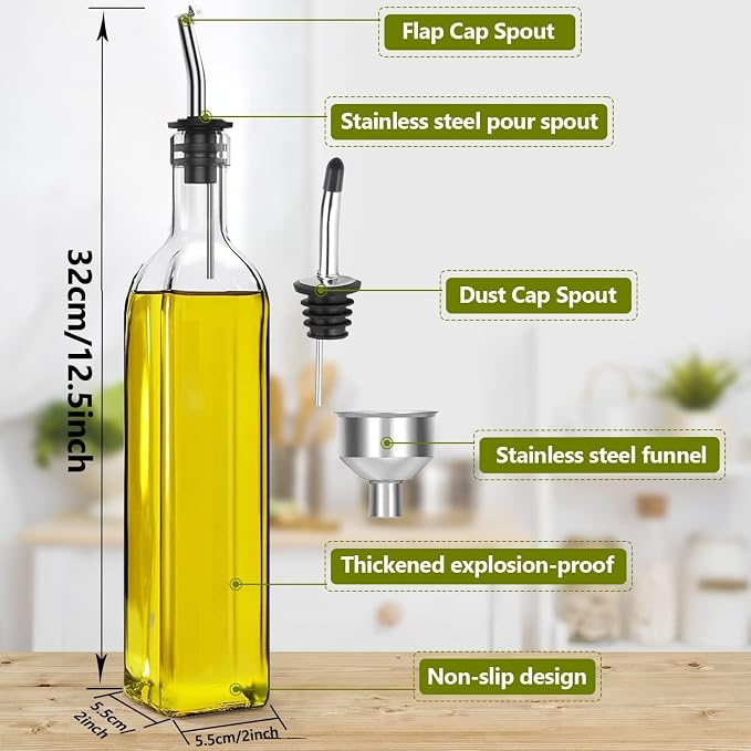 Showvigor Olive Oil Dispenser, 17oz/500ml Square Tall Glass Container - Image 2