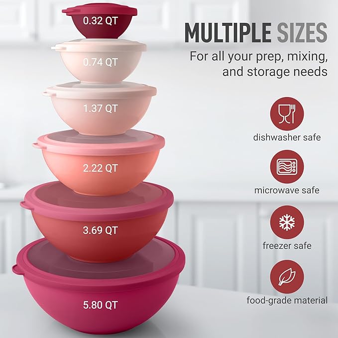 Zulay Kitchen 12 Piece Plastic Mixing Bowls - Image 3