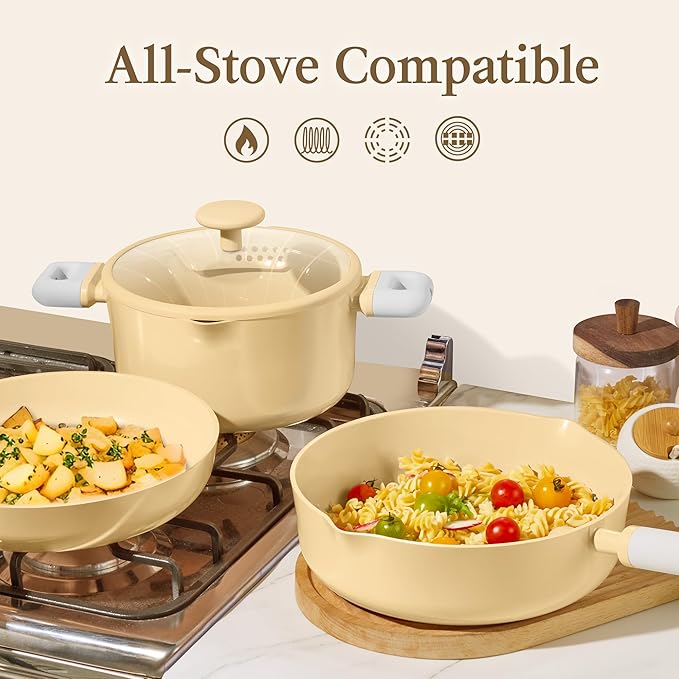 CAROTE Pots and Pans Set Nonstick, Ceramic Cookware Set, PFAS PTFE Free - Image 5