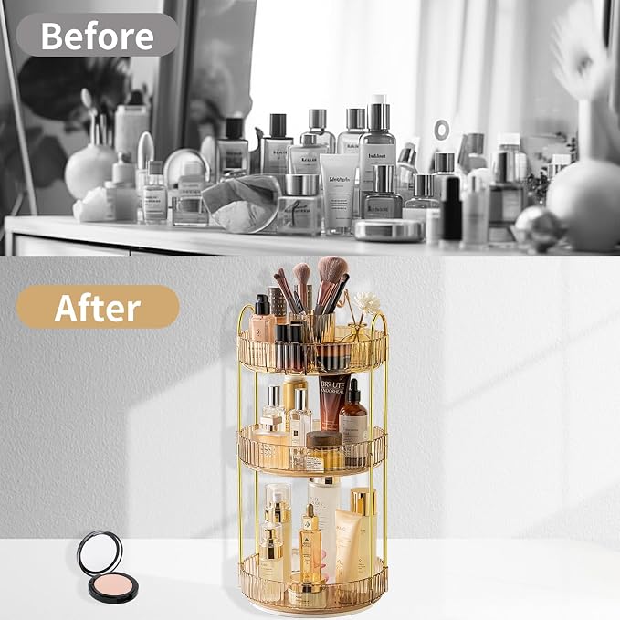 Asayuee 360 Rotating Makeup Organizer, 3 Tier Large Capacity Make Up Organizers - Image 5