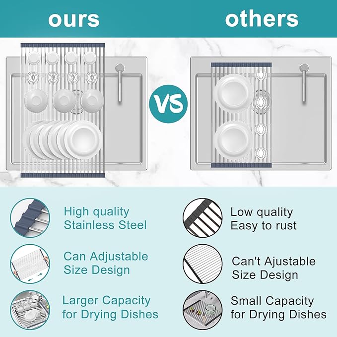 BBXTYLY Extra Large Expandable Roll Up Dish Drying Rack, Over The Sink Drying - Image 6