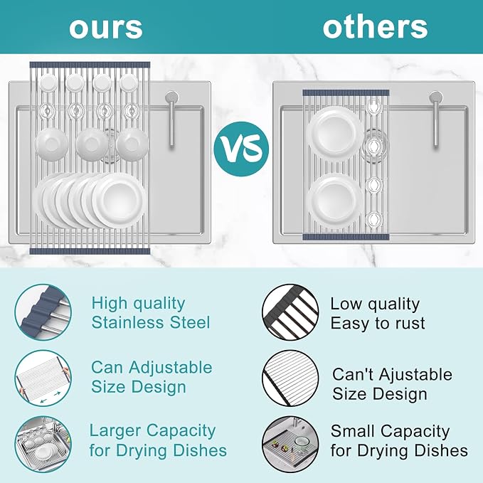 BBXTYLY Extra Large Expandable Roll Up Dish Drying Rack, Over The Sink Drying - Image 4