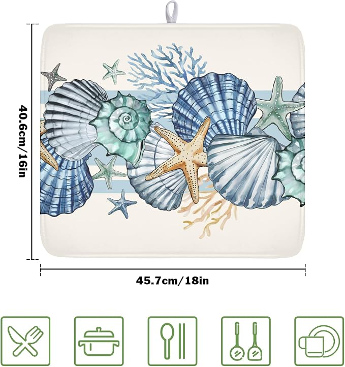 Summer Sea Shell Drying Mat 18x16 Inch, Starfish Drying Mat - Image 2