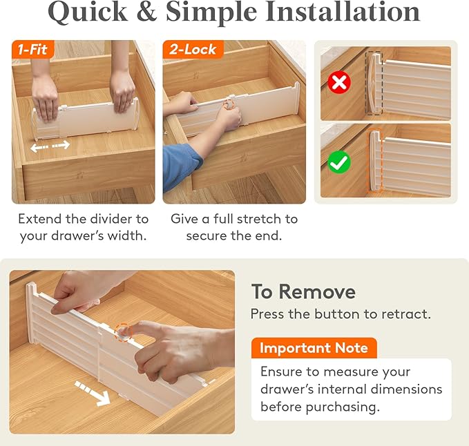 Lifewit 5" Tall 6 Pack Drawer Dividers, 30-47cm/11.5-18.5" Expandable Drawer - Image 5