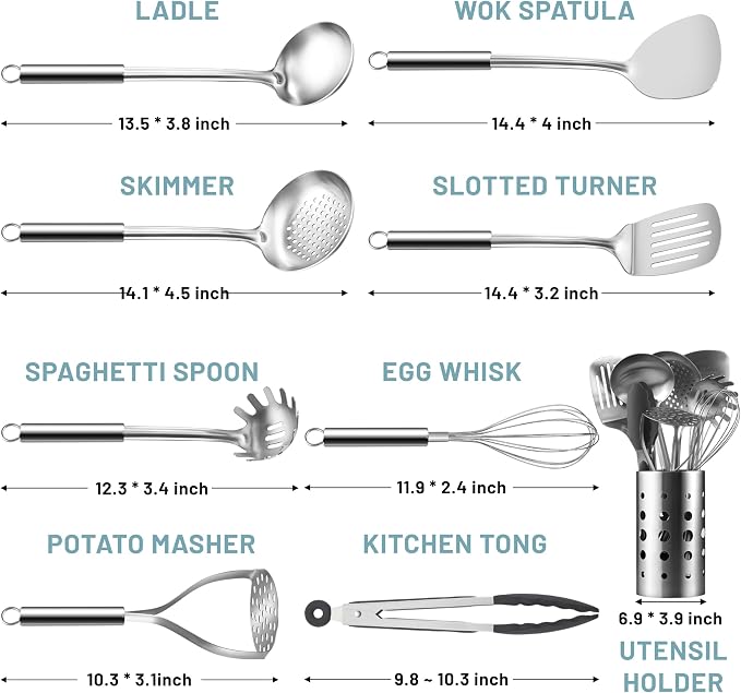 Pleafind Stainless Steel Cooking Utensils Set, Nonstick Kitchen Tools Set - Image 2