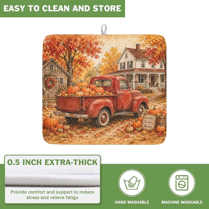 Fall Pumpkin Dish Drying Mat for Kitchen Counter Thanksgiving Autumn Harvest - Image 5