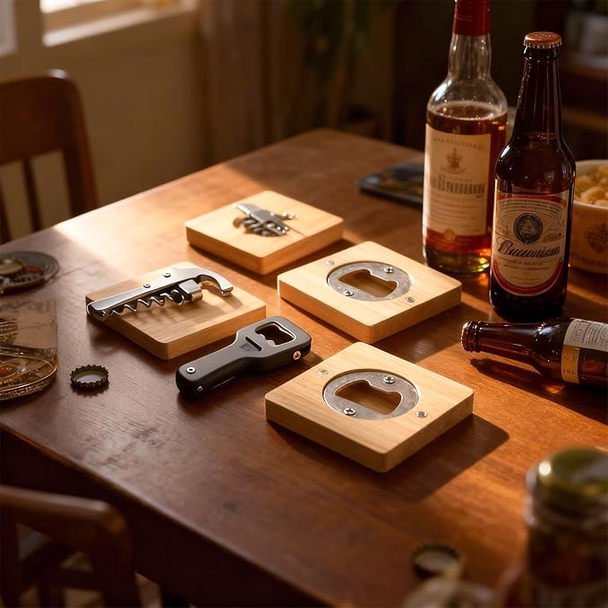 Vesici 24 Pcs Magnetic Bottle Opener 2.5in DIY Bamboo Square Shape Beer Openers - Image 4