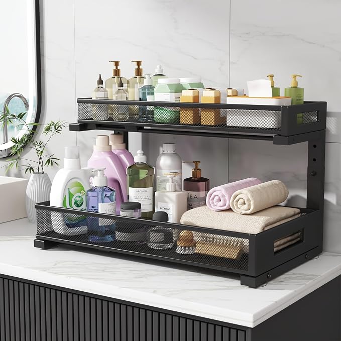 2 Pack 19IN Depth Under Sink Storage Organizer, Large 2-Tier Elegant Mesh Pull - Image 7