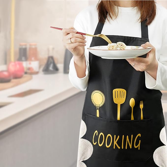 Women Kitchen Apron with Hand Wipe Pockets，Big Pocket, Hand-wiping, Waterproof - Image 8