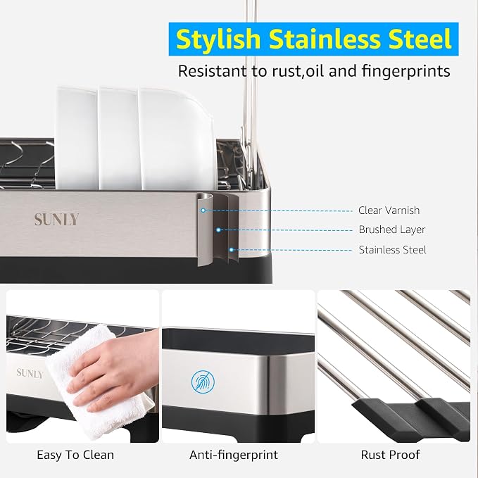 SUNLY 2 Tier Dish Drying Rack, Extra Large Dish Rack, 304 Stainless Steel - Image 5