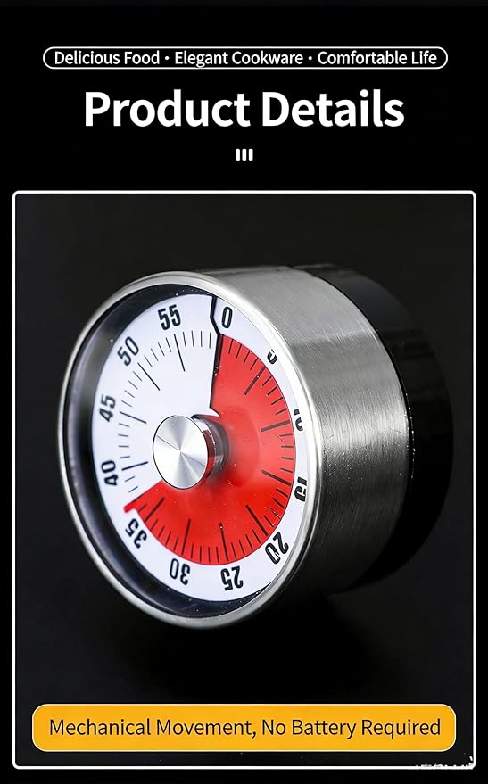 Mechanical Kitchen Timer, 60-Minute Wind Up Countdown Timer - Image 6