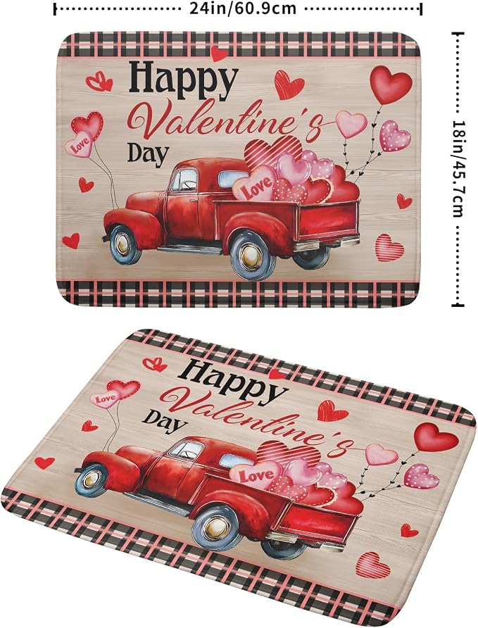Valentine's Day Truck Dish Drying Mat 18x24 inch Love Heart Washable Absorbent - Image 2