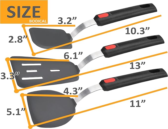 Set of 3, Silicone Spatula Turner, 600°F Heat Resistant Cooking Spatulas - Image 7
