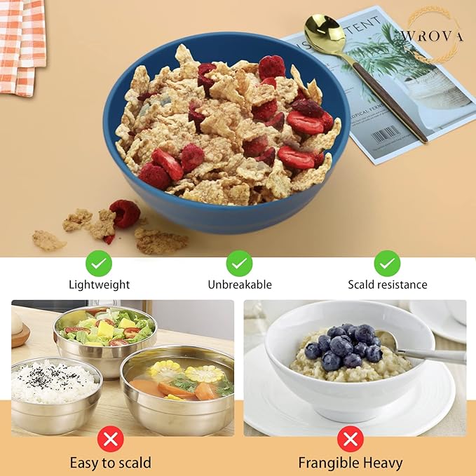 Wheat Straw Bowls Set 60 OZ Unbreakable Large Cereal Bowls Set of 6 Microwave - Image 4