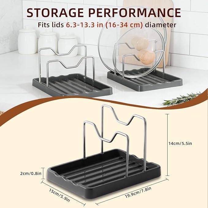 Pot Lid Holder and Spoon Rest, 2-in-1 Kitchen Counter Organizer - Image 2