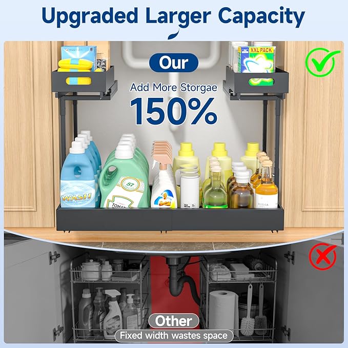 Upgrade Expandable Under Sink Organizer, Insputer 2 Tier Metal Under Cabinet - Image 2