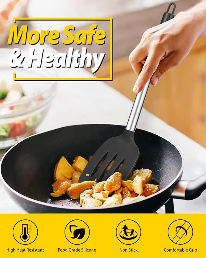 Pack of 4 Silicone Cooking Utensils Set, Non Stick Large Solid Spatulas - Image 4