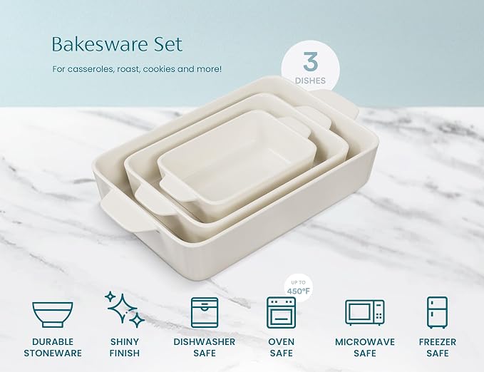 Kook Ceramic Bakeware Set, Rectangular Baking Dishes, - Image 6