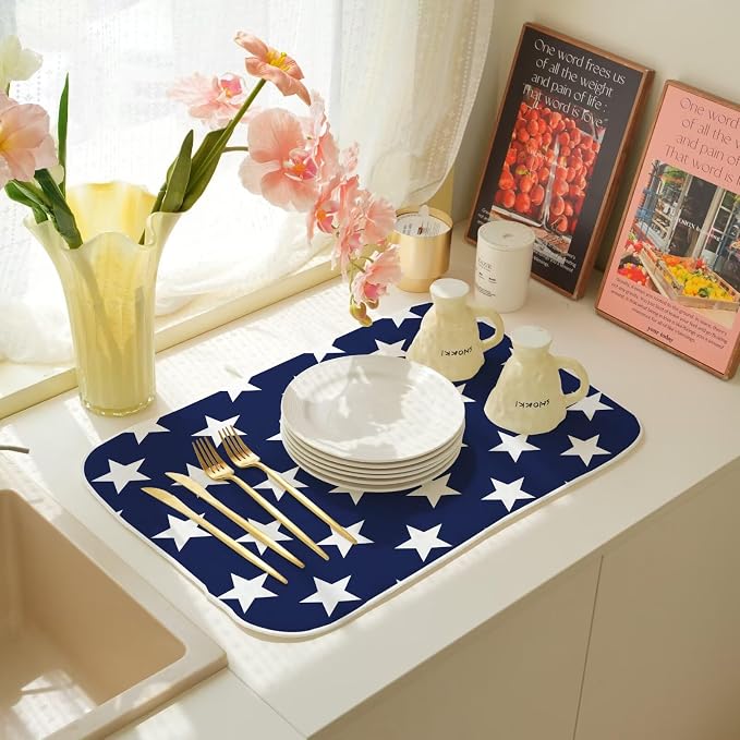 4th of July Dish Drying Mat 18 x 24 inch Independence Day Blue Stars Decorative - Image 7