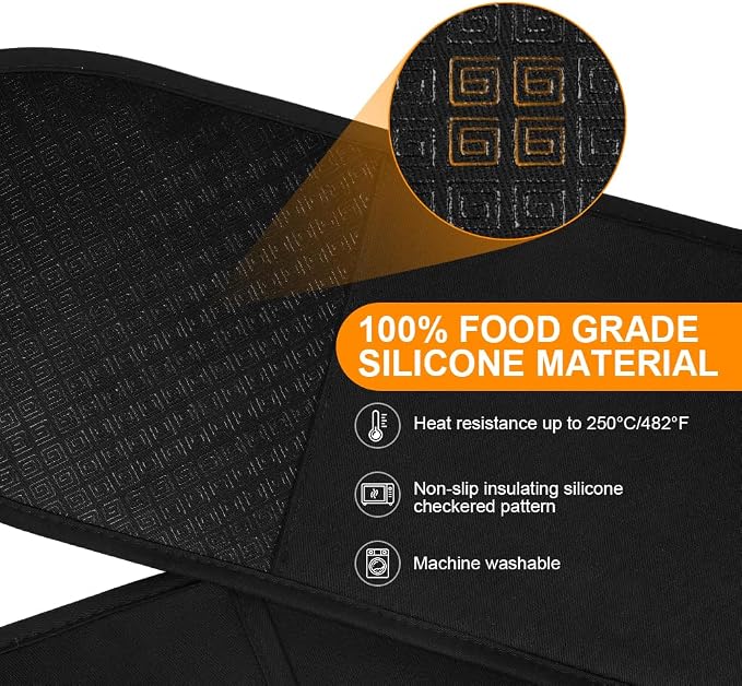 AUAUY Black Double Oven Mitts, 250°C/482°F Heat Resistant BBQ Mittens - Image 3
