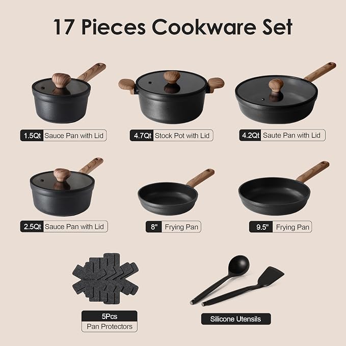 SENSARTE Nonstick Pots and Pans Set 17pcs, Healthy Induction Cookware Set - Image 2