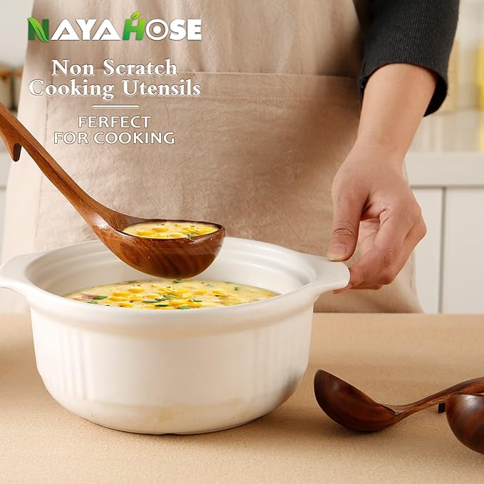 3Pcs Wooden Ladle for Soup, 3Size Natural Teak Wooden Cooking Spoons, Wood Soup - Image 5