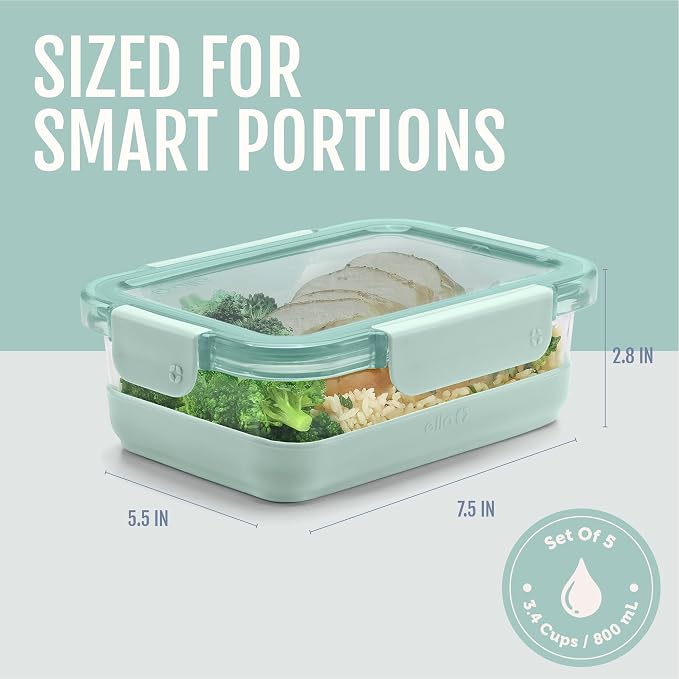 Ello Duraglass 3.4 Cup Meal Prep Sets 10Pc, 5 Pack Set- Glass Food Storage - Image 4
