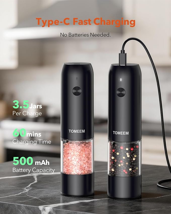TOMEEM Electric Salt and Pepper Grinder Set - Image 4