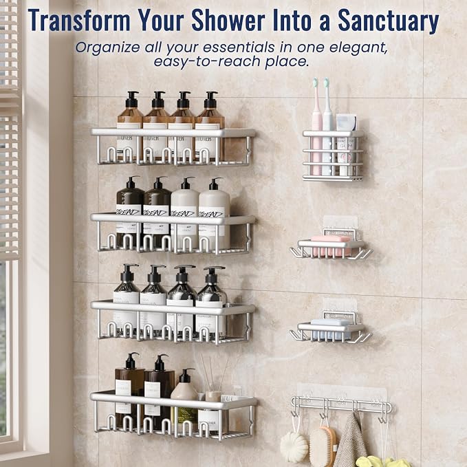 8 Pack Adhesive Rustproof Shower Shelves - Image 3