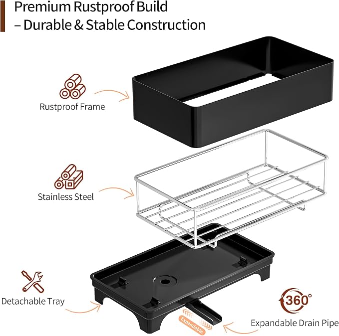 MOUKABAL Sponge Holder for Kitchen Sink – Rustproof Stainless Steel, 360° - Image 3
