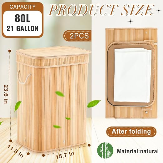 2 Pack 21 Gallon Bamboo Slim Trash Can - Image 2
