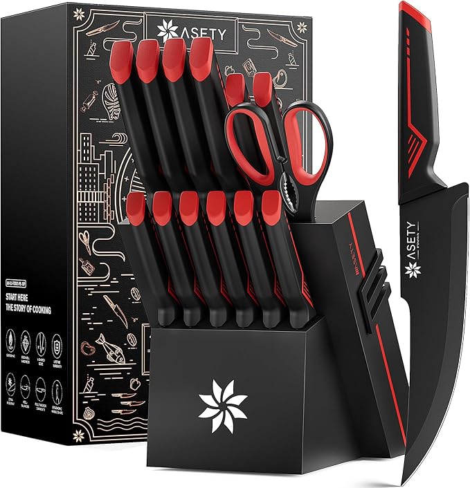 Knife Set - 15 PCS Kitchen Knife Set - Stainless Steel Knife Block Set - by ASETY