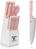 Moss & Stone Pink 14 Pcs Knife Block Set Stainless Steel, Premium Forged by Mossstone