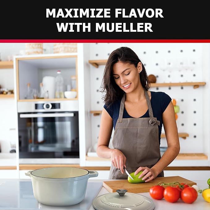 MUELLER HOME 7.5 QT Enameled Cast Iron Dutch Oven, Heavy-Duty Casserole Dish - Image 7