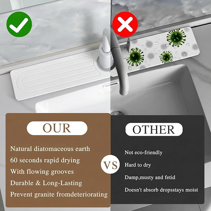 Faucet Mat for Kitchen Sink -Diatomite Stone Drying Mat for Kitchen Counter & - Image 6