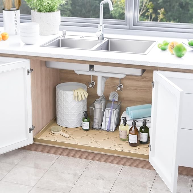 SIKADEER 28" x 19" Under Sink Mat Waterproof, Silicone Mat Kitchen Drawer Shelf - Image 2