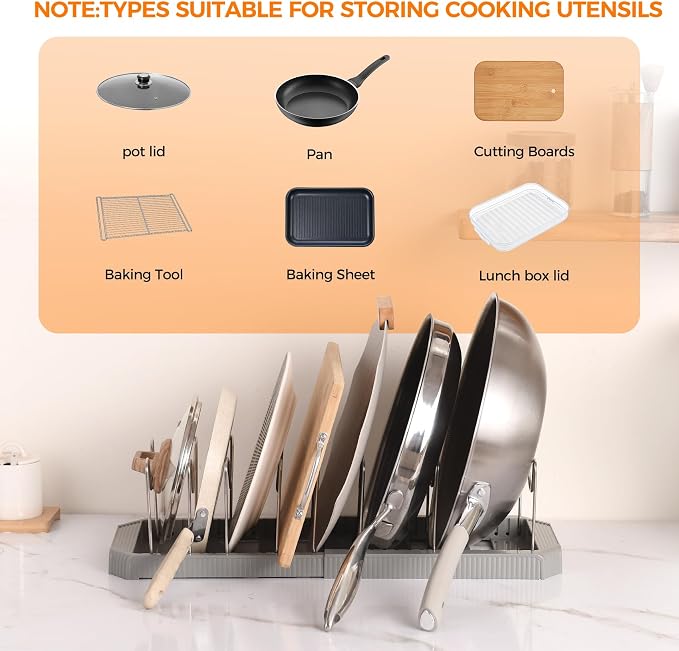 Adjustable Pot Lid Organizer Rack, 9 Compartments Cabinet Storage Holder - Image 5