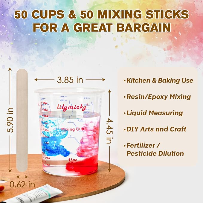 Lilymicky 16 oz Plastic Mixing Cups, 50 Pack 16 oz Disposable Measuring Cups - Image 2