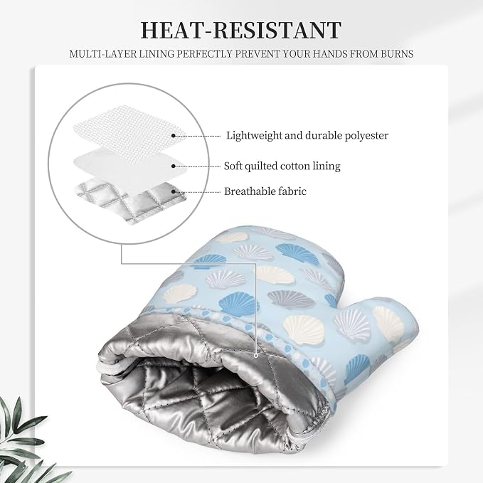 Oven Mitts and Pot Holders Summer Seashell Blue Pastel Silicone Kitchen - Image 4